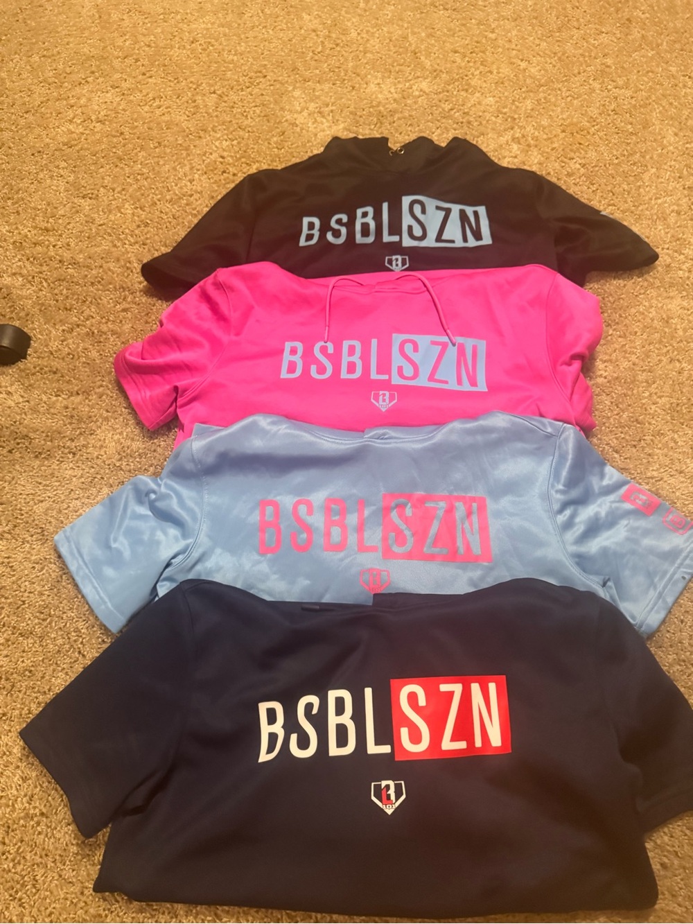 BSBL SZN Men's Graphic Hoodie & Tee - Black, Pink, Light Blue, Navy